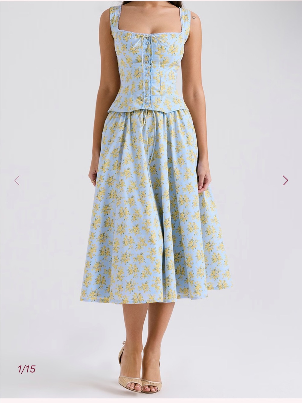 House of CB Cora Blue and Yellow Floral Midi Skirt